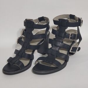 White Mountain Black Strappy Chunky Heels with Buckles